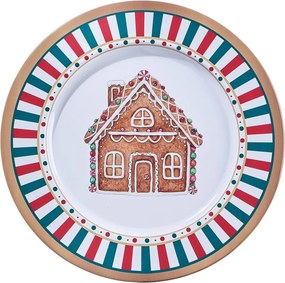 XMAS fém tányér Ø33cm , mézeskalács ház