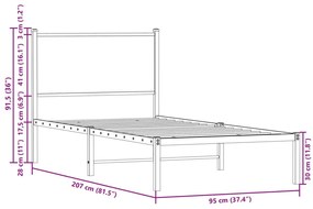 füstös tölgy színű fém ágykeret matrac nélkül 90 x 200 cm