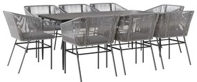 9 részes szürke polyrattan üveg kerti étkezőgarnitúra párnával
