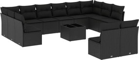 vidaXL 13 részes fekete polyrattan kerti ülőgarnitúra párnákkal