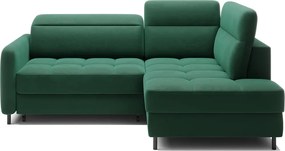 Zöld bársony kinyitható-tárolóhelyes sarokkanapé (jobb oldali-L alakú) Barea – ELTAP