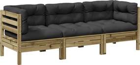 vidaXL 3 részes impregnált fenyőfa kerti ülőgarnitúra párnával