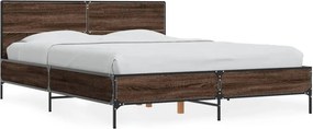vidaXL barna tölgyszínű szerelt fa és fém ágykeret 135 x 190 cm