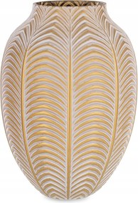 Váza Fehér Arany Üveg 25cm Modern Levél Matt