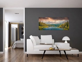 Egy kép a hegyi folyó és a hegyek (120x50 cm)