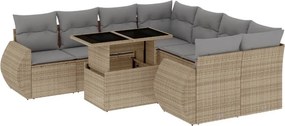 vidaXL 9 részes bézs polyrattan kerti ülőgarnitúra párnákkal