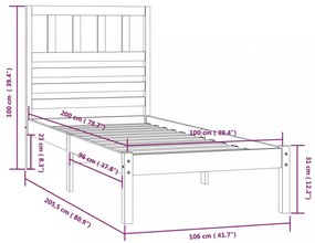 fekete tömör fenyőfa ágykeret 100 x 200 cm