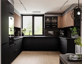 Felső sarokszekrény okapi dió/fekete, MENZO 60x60 GN-72 2F