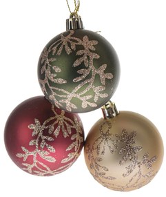 Golden Leaves karácsonyi díszek, 3 db, átmérő 6cm, műanyag