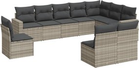 vidaXL 10 részes világosszürke polyrattan kerti ülőgarnitúra párnákkal