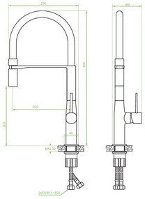 Laveo Colina, magas mosogatócsaptelep U-alakú kifolyóval, matt fekete, LAV-BCO_B78D