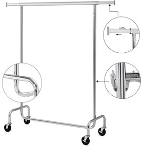 Nagy teherbírású fém ruhatartó kerekekkel, 130 kg-ig terhelhető,  hossza 110-150 cm