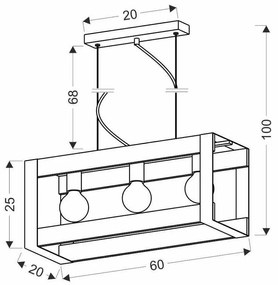 Fekete függőlámpa 20x60 cm Varna – Candellux Lighting