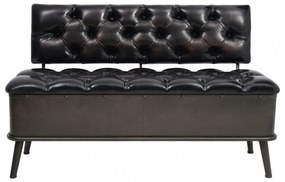fekete műbőr tárolópad háttámlával 110 cm