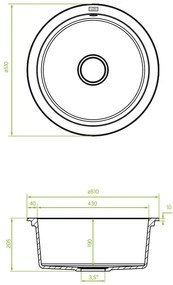 Laveo Dafne, 1 kamrás gránit mosogató 510x510x205 mm, fekete, LAV-SBD_788Y