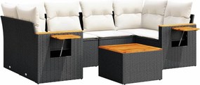 vidaXL 7 részes fekete polyrattan kerti ülőgarnitúra párnával