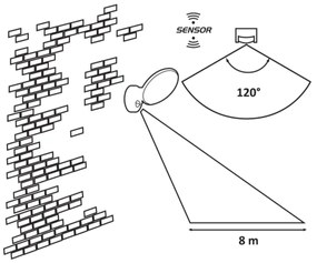 Rabalux 8135 - VARNA LED kültéri fali lámpa szenzorral, 12W, IP54