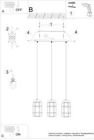 Sollux SL.1264 - Csillár zsinóron GOTTO 3xE27/15W/230V fekete