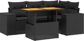 vidaXL 5 részes fekete polyrattan kerti kanapészett párnákkal