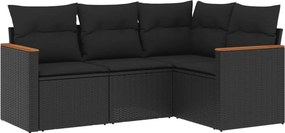 vidaXL 4 részes fekete polyrattan kerti ülőgarnitúra párnákkal