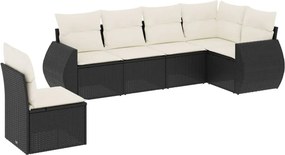 vidaXL 6 részes fekete polyrattan kerti ülőgarnitúra párnákkal