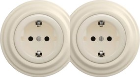 Kliklap - Dupla retro fali konnektor kerettel SCHUKO 230V/16A bézs
