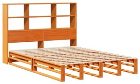 viaszbarna tömör fa könyvespolcos ágy matrac nélkül 160 x 200cm