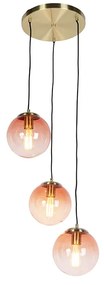 Art deco függesztett lámpa sárgaréz 45 cm 3-világos rózsaszín - Pallon