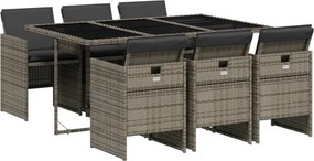 vidaXL 7 részes szürke polyrattan kerti étkezőgarnitúra párnával