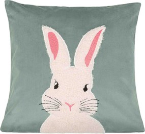 Dekoratív párnahuzat Bunny 45x45 zsályás, nyuszi applikációval díszített