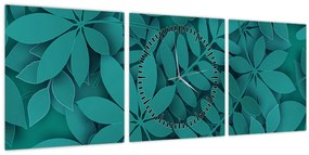 Kép - Türkiz levelek (órával) (90x30 cm)