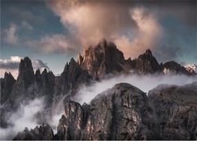 Kép - A ködben rejtett olasz dolomitok (üvegen) (70x50 cm)