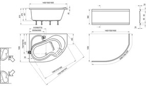 Ravak CV01000000 - Sarokkád ROSA 140x105 cm akril/fehér