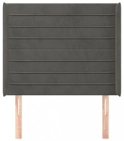 sötétszürke bársony fejtámla szárnyakkal 83x16x118/128 cm