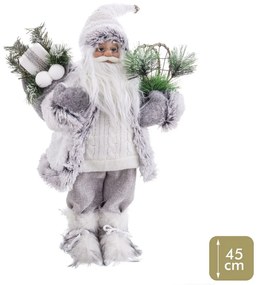 Karácsonyi textil Mikulás zsákkal 45 cm fehér ezüst