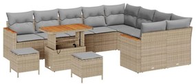 vidaXL Kerti Kanapé Szett párnával tárolóval 12 pcs Bézs Poly Rattan