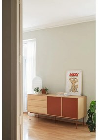 Yoko téglavörös komód tölgyfa dekorral, szélesség 180 cm - Teulat