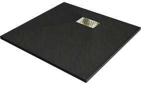 Mexen Hugo négyzet alakú SMC zuhanytálca, 90 x 90 cm, fekete, arany burkolattal - 42709090-G