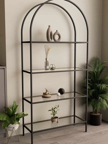 Linda fém könyvespolc, fekete-átlátszó, 80 cm