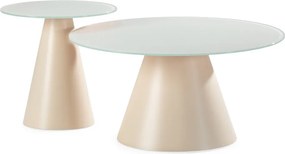 Krémszínű kerek dohányzóasztal szett 2 db-os üveg asztallappal ø 80 cm Vida – MOME