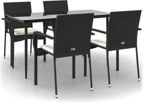 vidaXL 5 részes fekete polyrattan kerti étkezőgarnitúra párnákkal