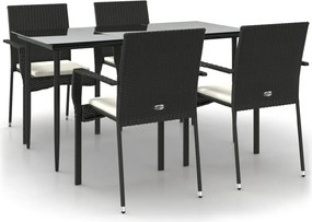 vidaXL 5 részes fekete polyrattan kerti étkezőgarnitúra párnákkal