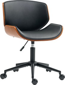 HOMCOM mid-century stílusú kar nélküli irodai szék — ergonomikus, magasságban állítható, 360° forgás, műbőr, fekete/dió | Aosom