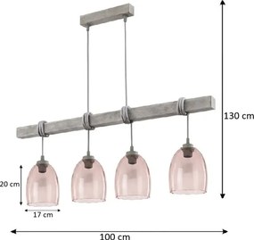 Brilagi - Zsinóros csillár WOOD GLASS 4xE27/60W/230V fenyő/szürke/füstös bézs