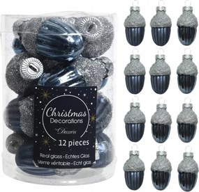 Makk alakú üveggömbök makk 12db-os sötétkék karácsonyfadísz