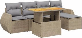 vidaXL 6 részes bézs polyrattan kerti ülőgarnitúra párnával