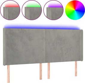 világosszürke bársony LED-es fejtámla 203x16x118/128 cm