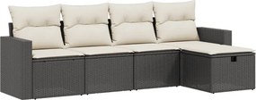 vidaXL 5 részes fekete polyrattan kerti kanapészett párnákkal