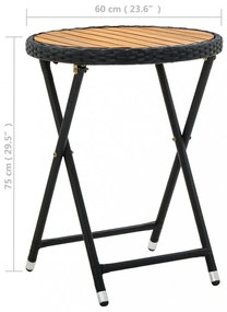 fekete polyrattan és tömör akácfa teázóasztal 60 cm