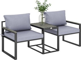 Outsunny 3 részes erkély bistro szett – 2 fotel és kisasztal levehető légáteresztő párnákkal, acél kerti bútor, szürke | Aosom